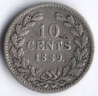 Монета 10 центов. 1889 год, Нидерланды.