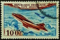 Почтовая марка. "Dassault Mystère IV". 1954 год, Франция.