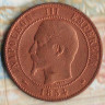 Монета 10 сантимов. 1854(BB) год, Франция.