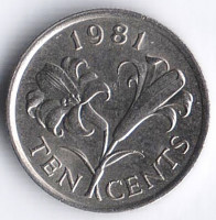 Монета 10 центов. 1981 год, Бермудские острова.
