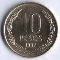 10 песо. 1997 год, Чили. 10 песо. 1997 год, Чили.
