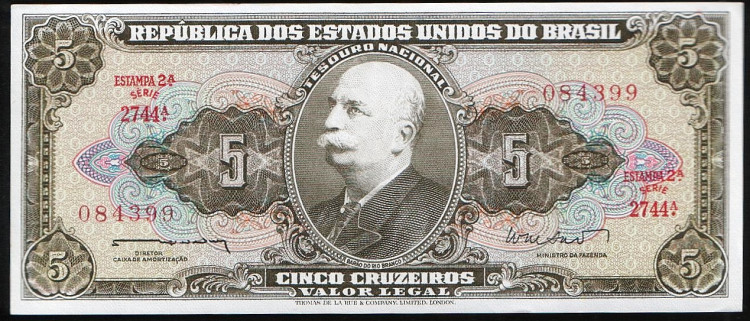 Банкнота 5 крузейро. 1962 год, Бразилия.