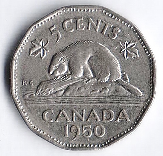 Монета 5 центов. 1950 год, Канада.