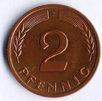 Монета 2 пфеннига. 1960(J) год, ФРГ.