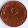 Монета 2 пфеннига. 1988(F) год, ФРГ.