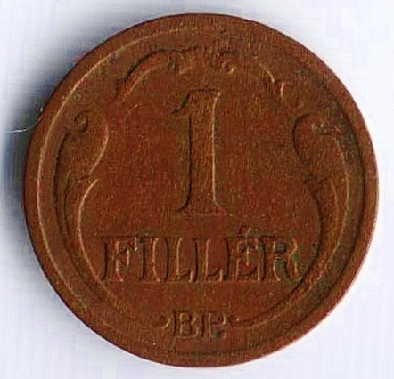Монета 1 филлер. 1931 год, Венгрия.