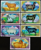 Набор почтовых марок (7 шт.). "Козы". 1988 год, Монголия. 