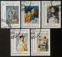 Набор почтовых марок (5 шт.) с блоком. "Картины Пабло Пикассо". 1989 год, Афганистан.