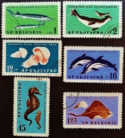 Набор почтовых марок (6 шт.). "Морская фауна". 1961 год, Болгария.