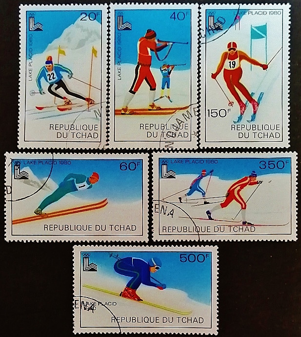 Набор почтовых марок (6 шт.). "XIII зимние олимпийские игры, Лейк-Плэсид`1980". 1979 год, Чад.