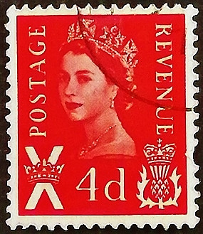 Почтовая марка (4 p.). "Королева Елизавета II". 1969 год, Шотландия.