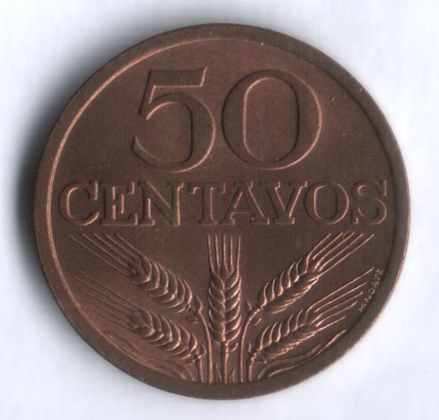 Монета 50 сентаво. 1971 год, Португалия.