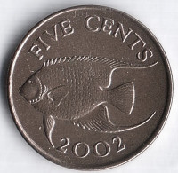 Монета 5 центов. 2002 год, Бермудские острова.