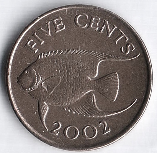 Монета 5 центов. 2002 год, Бермудские острова.
