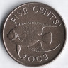 Монета 5 центов. 2002 год, Бермудские острова.