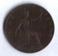 Монета 1 пенни. 1903 год, Великобритания.