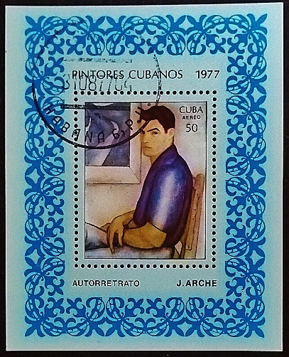 Мини-блок. "Картины кубинских художников - Хорхе Арче". 1977 год, Куба. Мини-блок. "Картины кубинских художников - Хорхе Арче". 1977 год, Куба.