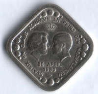 Монета 5 центов. 1980 год, Нидерланды. 30 апреля 1980 года восшествие на престол королевы Беатрикс и принца Клауса.