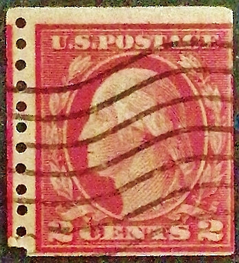 Почтовая марка (2 c.). "Джордж Вашингтон". 1914 год, США.