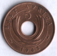 Монета 5 центов. 1942 год, Британская Восточная Африка.