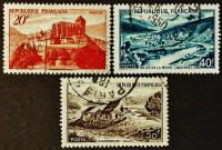Набор почтовых марок (3 шт.). "Туризм 1949". 1949 год, Франция.