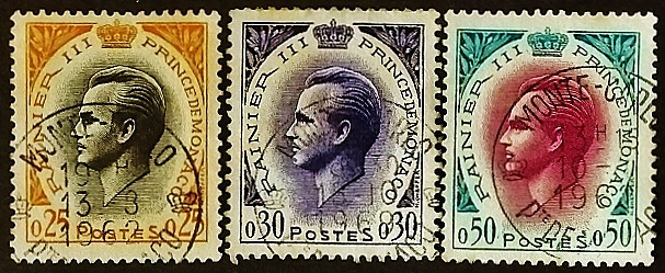 Набор почтовых марок (3 шт.). "Принц Ренье III". 1960 год, Монако.