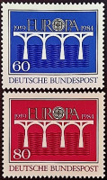 Набор марок (2 шт.). "Европа (C.E.P.T.) — Мост, 25-летие C.E.P.T". 1984 год, ФРГ.