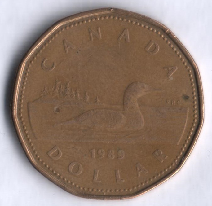 Монета 1 доллар. 1989 год, Канада.