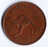 Монета 1 пенни. 1947(m) год, Австралия.