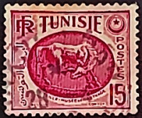 Почтовая марка (15 f.). "Музей инталий Карфагена". 1951 год, Тунис.