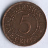 Монета 5 центов. 1971 год, Маврикий.