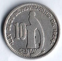 Монета 10 сентаво. 1945 год, Гватемала.