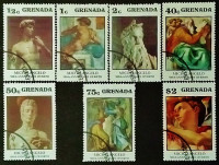 Набор почтовых марок (7 шт.). "500 лет со дня рождения Микеланджело". 1975 год, Гренада.