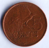 Монета 5 центов. 1999 год, Тринидад и Тобаго.