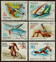 Набор почтовых марок (6 шт.). "Успехи польских спортсменов в 1985 году". 1986 год, Польша.
