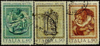 Набор почтовых марок (3 шт.). "500 лет со дня рождения Микеланджело Буонарроти". 1975 год, Италия.