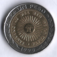 Монета 1 песо. 1995 год "А", Аргентина. Дизайн первой аргентинской монеты. Тип 1.