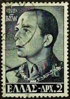 Почтовая марка (2 др.). "Король Павел". 1956 год, Греция.