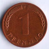Монета 1 пфенниг. 1972(F) год, ФРГ.