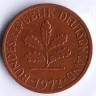 Монета 1 пфенниг. 1972(F) год, ФРГ.