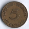 Монета 5 пфеннигов. 1949(D) год, ФРГ.