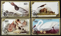 Набор почтовых марок (4 шт.). "Водоплавающие птицы". 1986 год, Монголия.