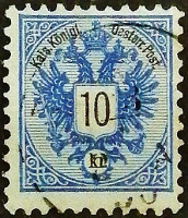 Почтовая марка (10 kr.). "Герб". 1883 год, Австрия.