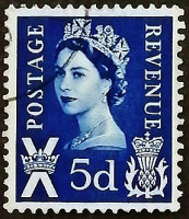 Почтовая марка (5 p.). "Королева Елизавета II". 1968 год, Шотландия.