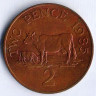 Монета 2 пенса. 1985 год, Гернси.