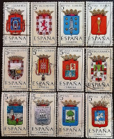 Набор почтовых марок (12 шт.). "Гербы испанских провинций". 1963 год, Испания.