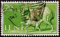 Почтовая марка (70 c.). "Овца и ягненок". 1959 год, Ифни.