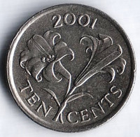Монета 10 центов. 2001 год, Бермудские острова.