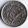Монета 10 центов. 2001 год, Бермудские острова.