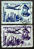 Набор почтовых марок (2 шт.). "Авиапочта". 1953 год, Иран.